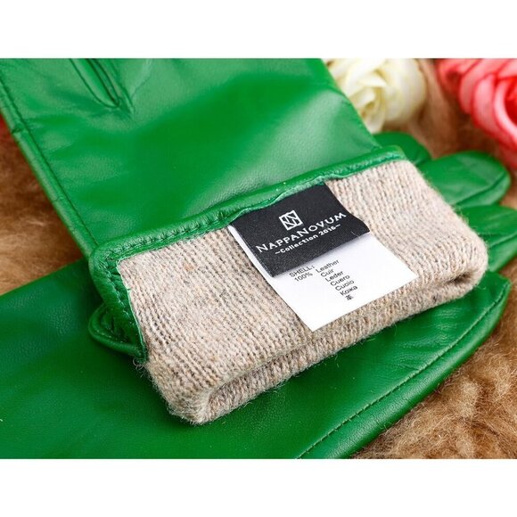 ❤️Women's Green Italian Leather Gloves Lambskin Winter Comfort Gloves - Picture 5 of 9